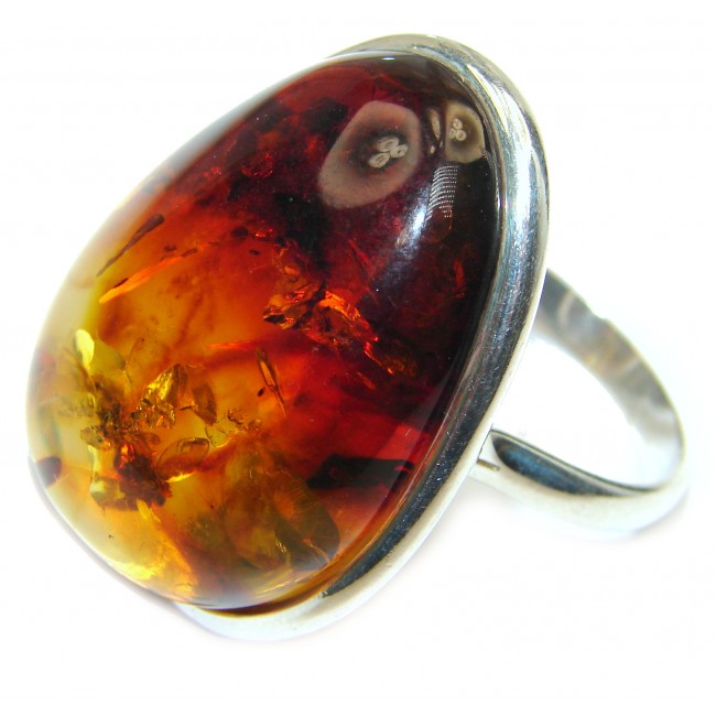 HUGE Excellent quality Cherry Authentic Baltic Amber Sterling Silver Ring s. 10