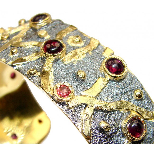 Genuine Garnet 18K Gold Rhodium over .925 Sterling Silver Bracelet / Cuff