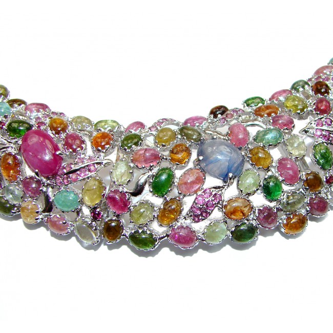 large 633ctw( total carat weight) Watermelon Tourmaline .925 Sterling Silver handcrafted Statement necklace