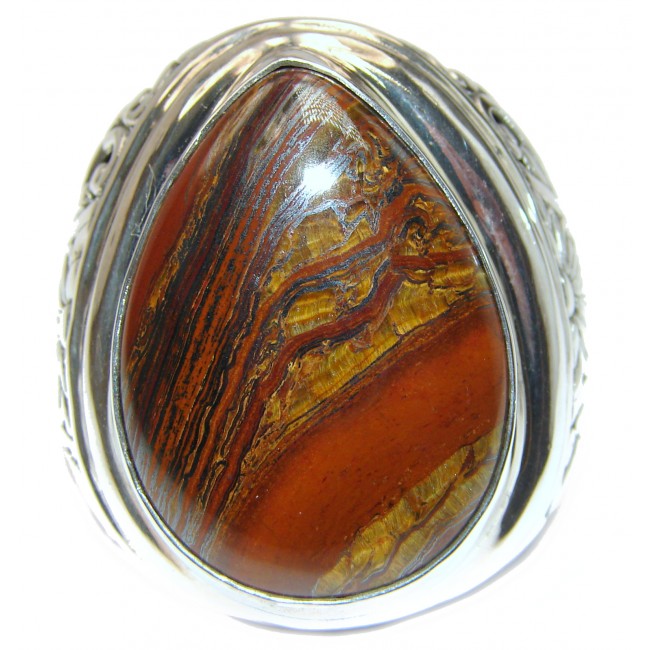 Totally Oversized AAA Iron Tigers Eye Sterling Silver handcrafted ring s. 9
