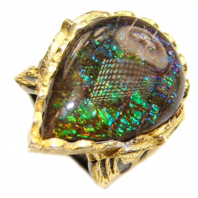 Pure Energy Genuine Canadian Ammolite 18K Gold over .925 Sterling Silver handmade ring size 5 3/4