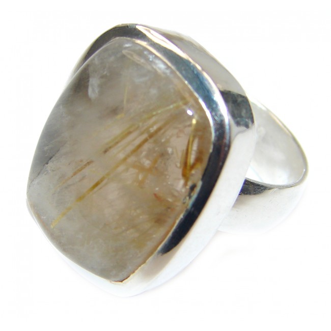 Golden Rutilated Quartz .925 Sterling Silver handcrafted Ring Size 7 1/4