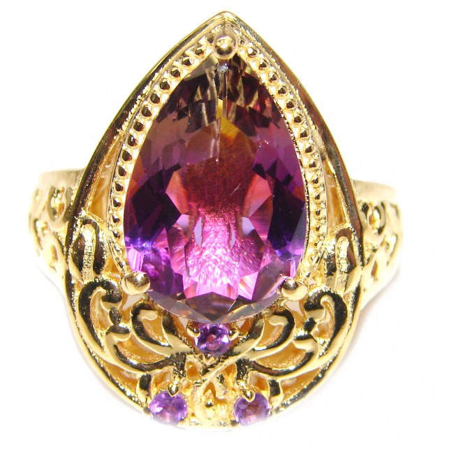 HUGE pear cut Ametrine 18K Gold over .925 Sterling Silver handcrafted Ring s. 8 1/4
