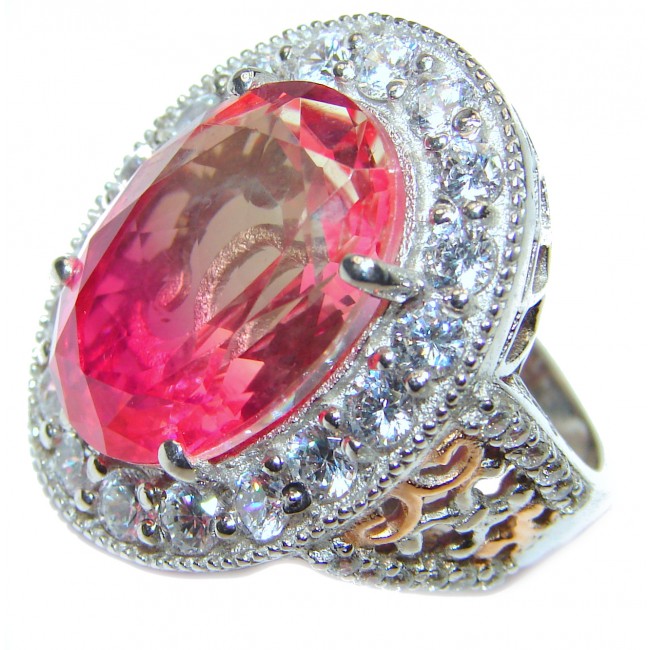Huge Top Quality Volcanic Pink Tourmaline 18K Gold over .925 Sterling Silver handcrafted Ring s. 7