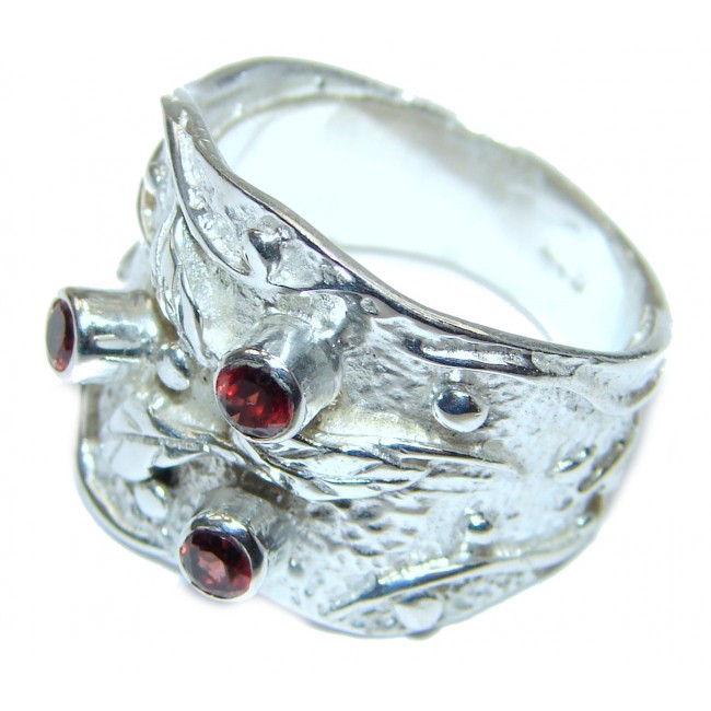 Energizing genuine Garnet .925 Sterling Silver handcrafted Ring size 8
