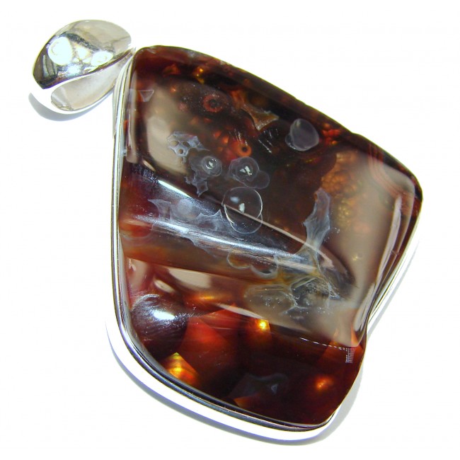 Huge Best Quality Authentic Fire Agate .925 Sterling Silver handmade Pendant