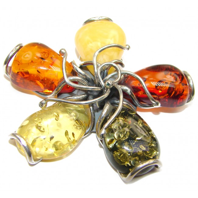 Huge and Beautiful Natural Baltic Amber .925 Sterling Silver handmade Pendant