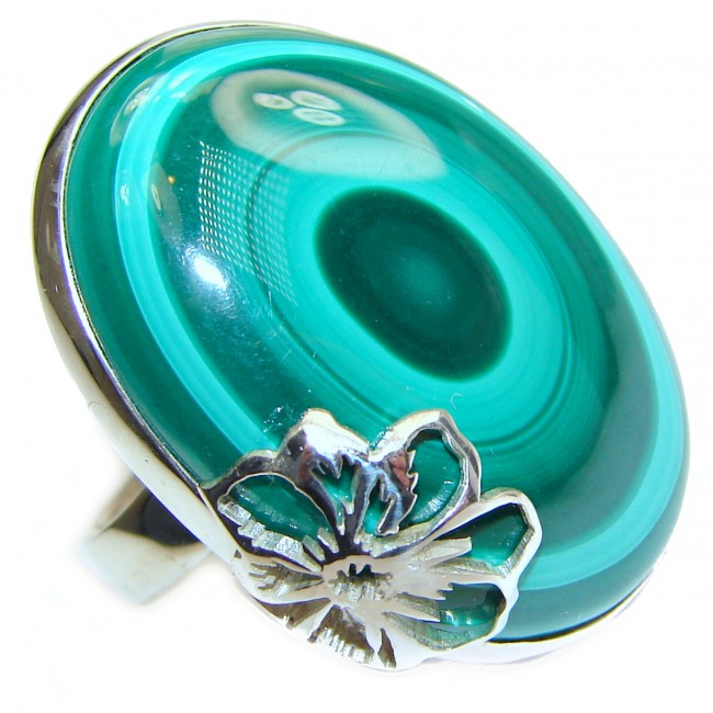 Natural Sublime quality Malachite .925 Sterling Silver handcrafted ring size 8 adjustable