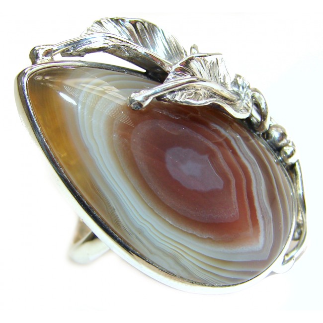 Huge excellent quality Botswana Agate .925 Sterling Silver handcrafted Ring s. 8 adjustable