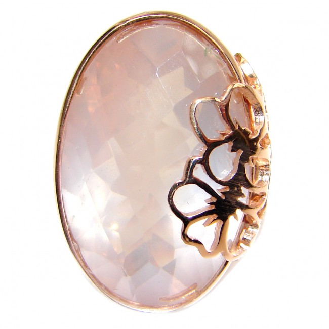 Authentic faceted Rose Quartz 18K Gold over .925 Sterling Silver handcrafted ring s. 8 adjustable