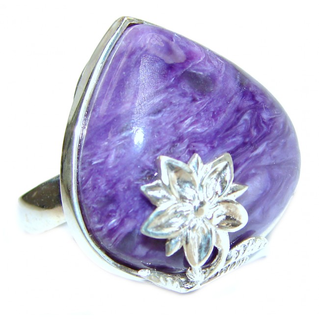Natural Siberian Charoite .925 Sterling Silver handcrafted ring size 8 adjustable