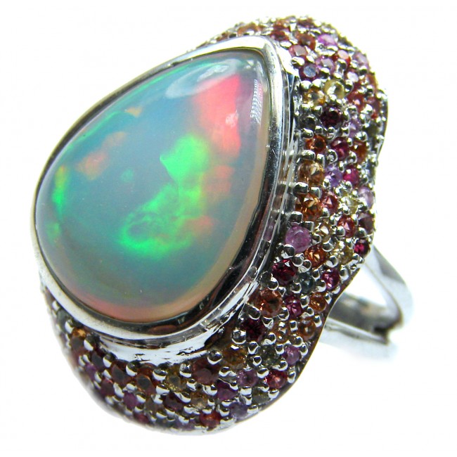 MASTERPIECE 35ct Natural Ethiopian Opal .925 Sterling Silver Statement ring s. 8 1/2