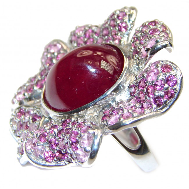 LARGE Genuine Ruby Pink Sapphire 18K Gold over .925 Sterling Silver handmade Cocktail Ring s. 8
