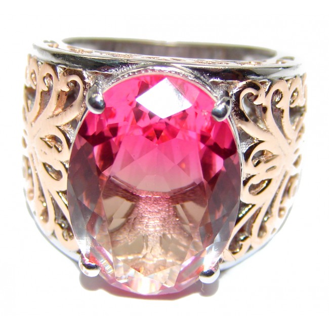 Huge Top Quality Volcanic Pink Tourmaline 18K Gold over .925 Sterling Silver handcrafted Ring s. 6