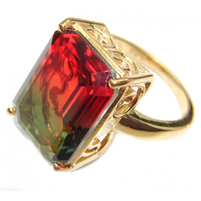 HUGE Top Quality Magic Volcanic Tourmaline 18K Gold over .925 Sterling Silver handcrafted Ring s. 8 1/4