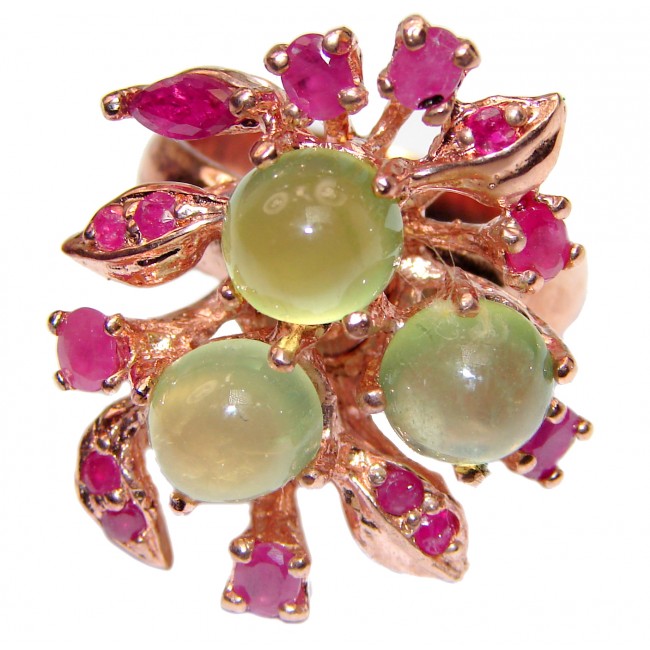 Natural Prehnite Ruby 24K Gold over .925 Sterling Silver handmade ring s. 8 1/2