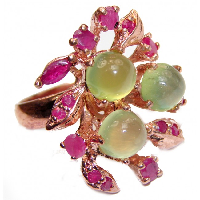 Natural Prehnite Ruby 24K Gold over .925 Sterling Silver handmade ring s. 8 1/2