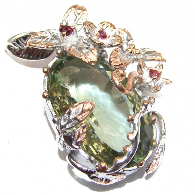 Floral Design Green Amethyst Gold over .925 Sterling Silver handcrafted pendant