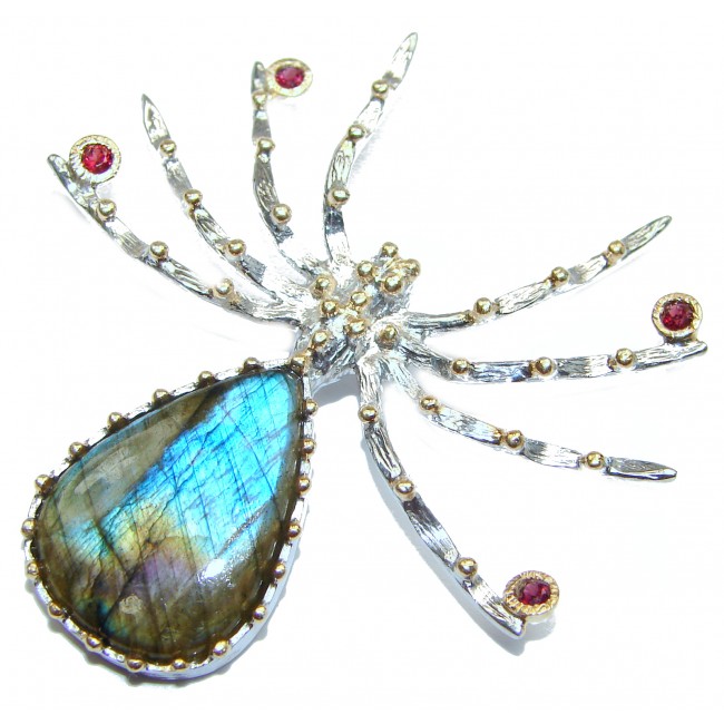 Incredible Spider Fire Labradorite 14k Gold over .925 Sterling Silver handmade Pendant