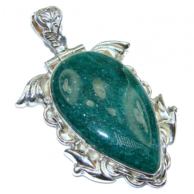 Huge Lucky Green Jade .925 Sterling Silver handcrafted Pendant