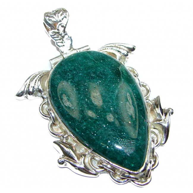 Huge Lucky Green Jade .925 Sterling Silver handcrafted Pendant
