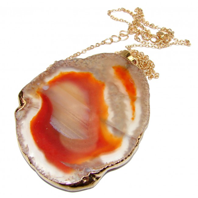 Oversized genuine Agate Gold over .925 Sterling Silver handcrafted necklace