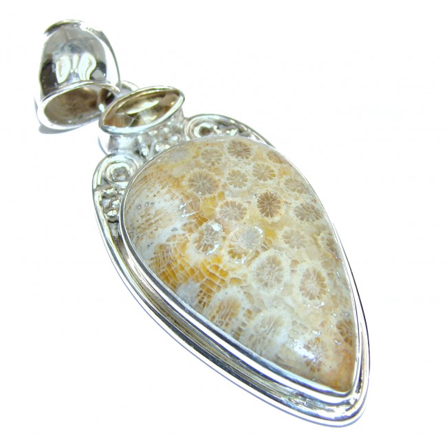 Fossilized Coral .925 Sterling Silver handcrafted pendant