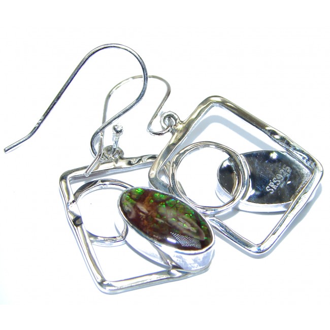 Green Aura Canadian Fire Ammolite Sterling Silver handmade earrings