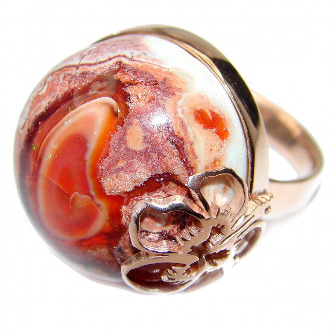 Genuine AAAA+ Mexican Agate Rose Gold over .925 Sterling Silver handmade Ring size 7 adjustable