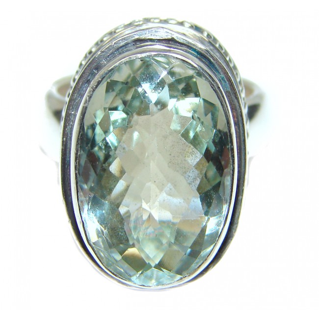 Natural Green Amethyst .925 Sterling Silver handmade Cocktail Ring s. 7 3/4