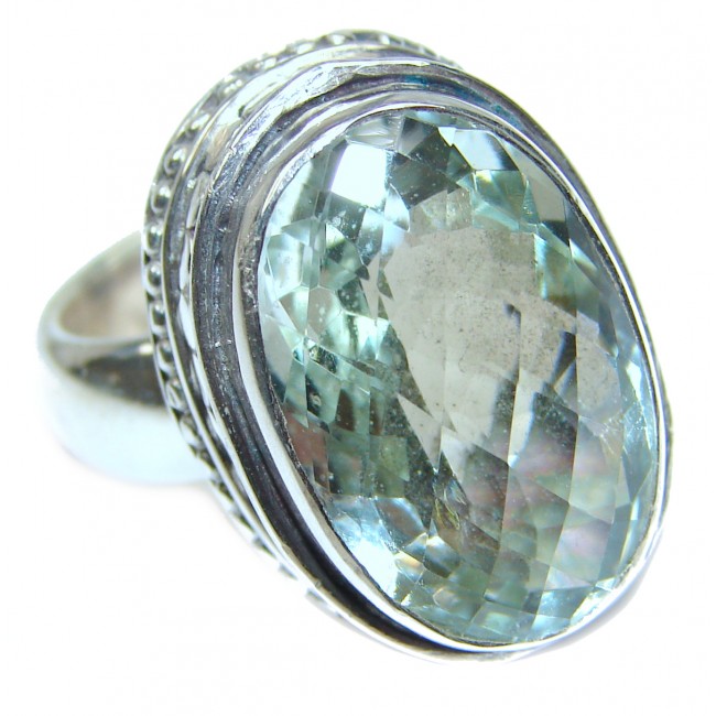Natural Green Amethyst .925 Sterling Silver handmade Cocktail Ring s. 7 3/4
