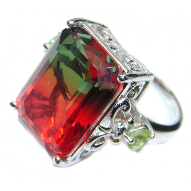 HUGE emerald cut Volcanic Tourmaline Topaz .925 Sterling Silver handcrafted Ring s. 8 1/4
