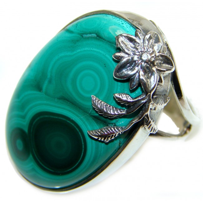 Natural Sublime quality Malachite .925 Sterling Silver handcrafted ring size 8 adjustable