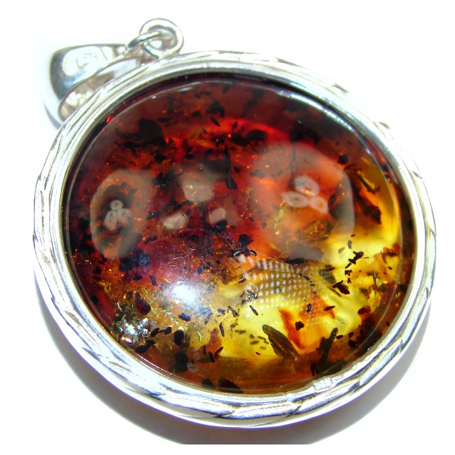 Large Golden Moon Natural Baltic Amber .925 Sterling Silver handmade Pendant
