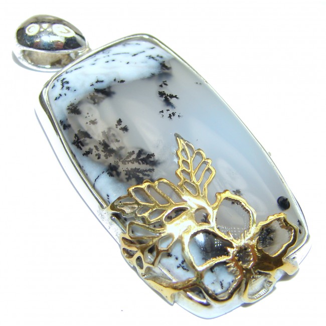 Perfect quality Dendritic Agate 18K Gold over .925 Sterling Silver handmade Pendant