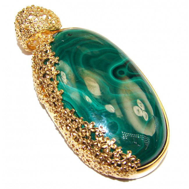LARGE Top Quality Malachite 18K Gold over .925 Sterling Silver handmade Pendant