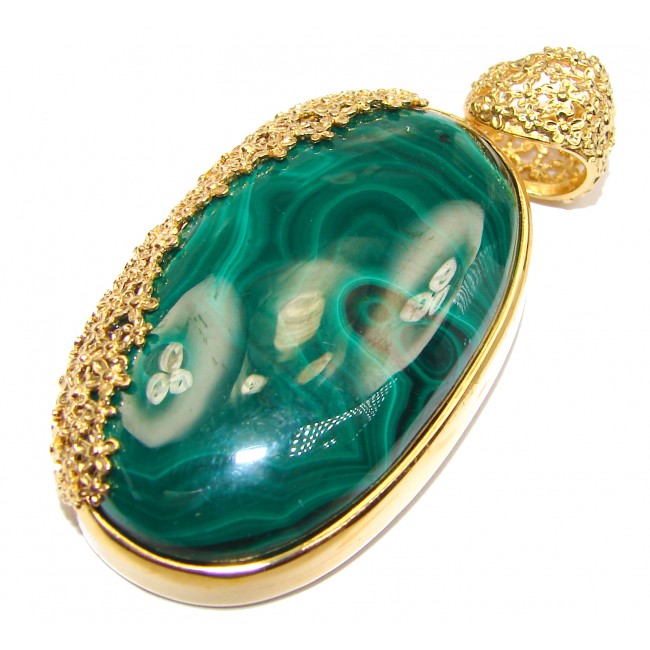 LARGE Top Quality Malachite 18K Gold over .925 Sterling Silver handmade Pendant