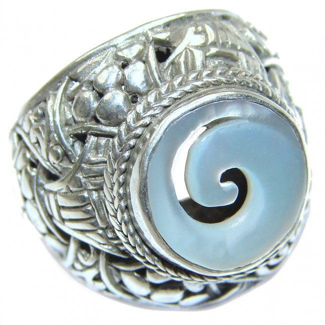 Huge Carved Blister Pearl .925 Sterling Silver handmade ring size 7