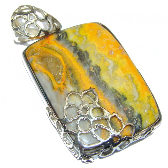 Authentic Volcanic Bubble Bee Jasper oxidized .925 Sterling Silver handmade Pendant