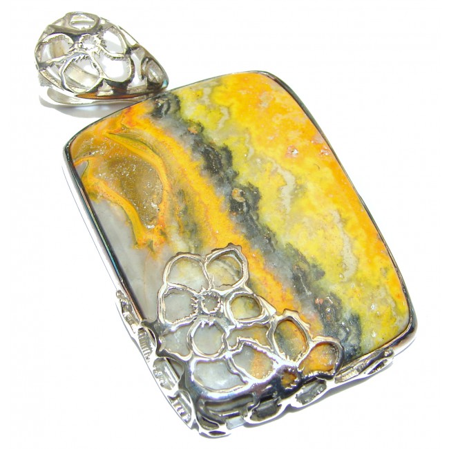 Authentic Volcanic Bubble Bee Jasper oxidized .925 Sterling Silver handmade Pendant
