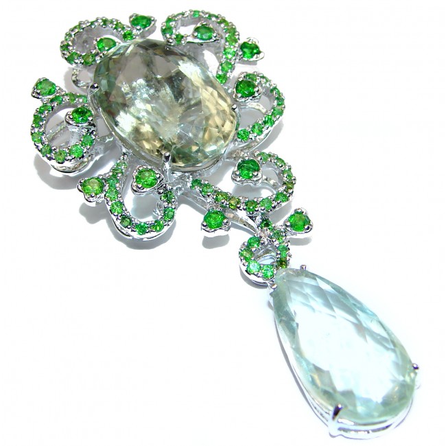 Oversized Green Amethyst Chrome Diopside .925 Sterling Silver handcrafted Pendant- Pin