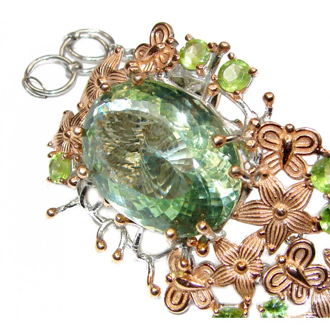 Baroque Style 88ctw Green Amethyst Rose Gold over .925 Sterling Silver handmade Bracelet