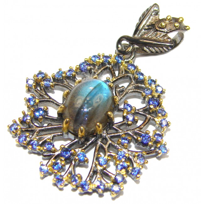 Blue Treasure Labradorite Sapphire Rose Gold over .925 Sterling Silver Pendant