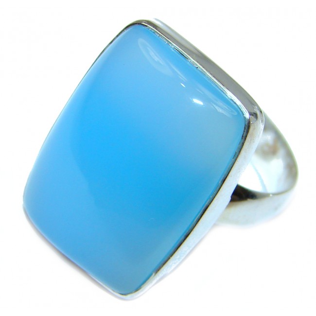 Blue Chalcedony Agate .925 Sterling Silver handcrafted Ring s. 7 adjustrable