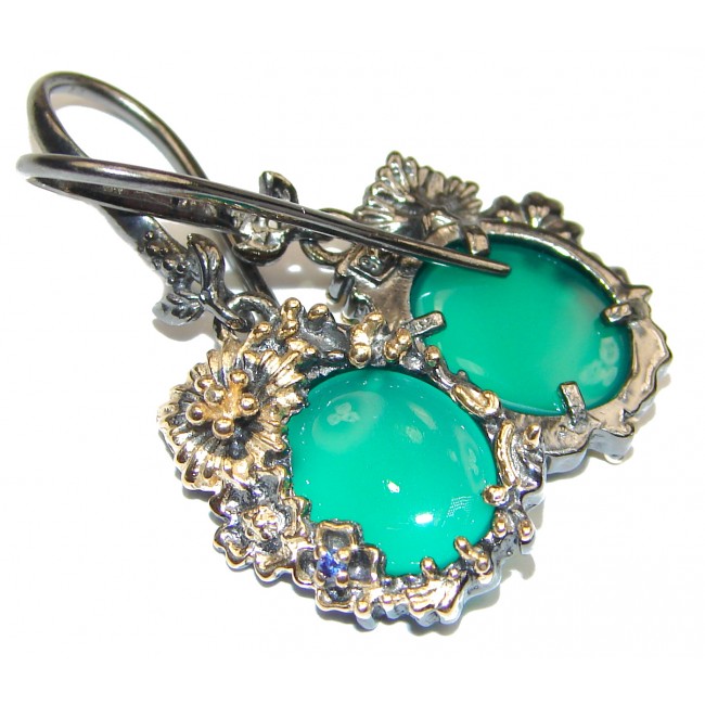 Vintage Design Green Agate 18K Gold over .925 Sterling Silver handmade Earrings