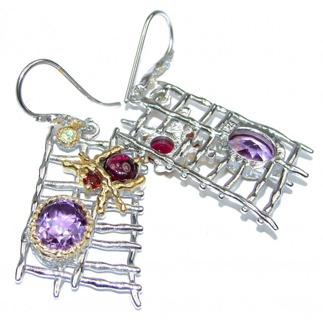 Spider's Web Pink Amethyst 18k Gold over .925 Sterling Silver handmade Earrings