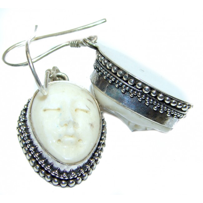 Moonface carved Bone .925 Sterling Silver earrings