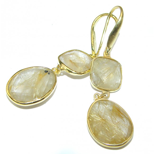 Perfect Golden Rutilated Quartz 18K Gold over .925 Sterling Silver handmade earrings