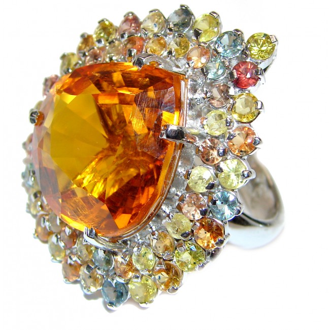 Large Genuine Golden Topaz Tourmaline .925 Sterling Silver handcrafted Statement Ring size 7 3/4