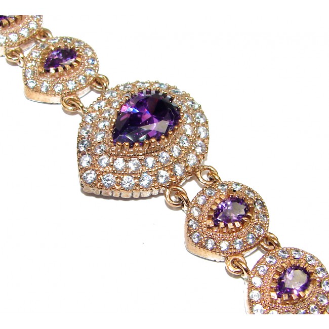 Victorian Style created Amethyst & White Topaz Sterling Silver Bracelet /